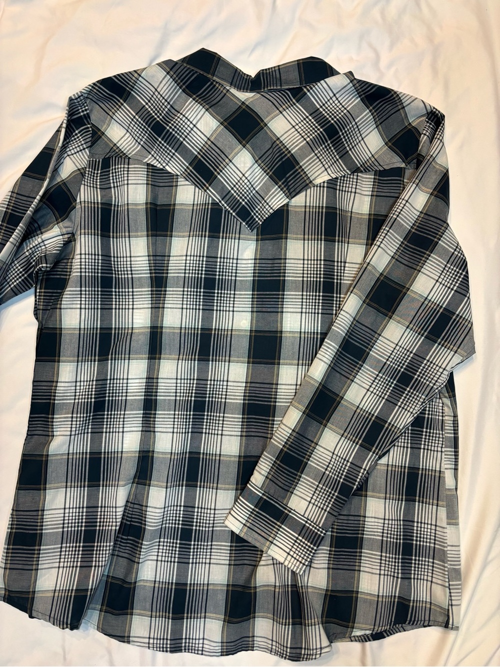 Wrangler Women’s XXL Pearl Snap Western Plaid Shirt Navy White Gray Long Sleeve - Picture 3 of 5